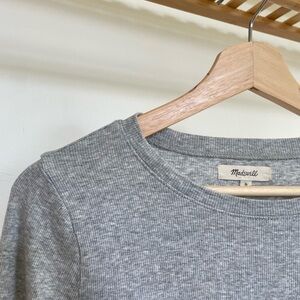 Fine Ribbed Supercrop Crewneck Long-Sleeve Tee - SMALL - Hthr Grey